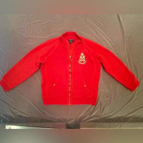 Lauren Jeans Co Red and Gold Zip-Up Sweatshirt Size Large - Picture 2 of 7